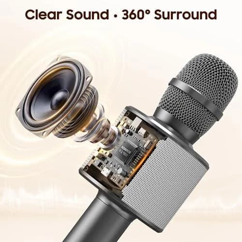 BONAOK Q37 Bluetooth Karaoke Microphone, Space Gray | Portable Wireless Mic with Speaker & Echo for Adults & Kids thumbnail 2