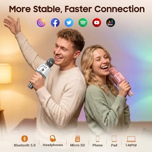 BONAOK Q37 Bluetooth Karaoke Microphone, Space Gray | Portable Wireless Mic with Speaker & Echo for Adults & Kids thumbnail 3