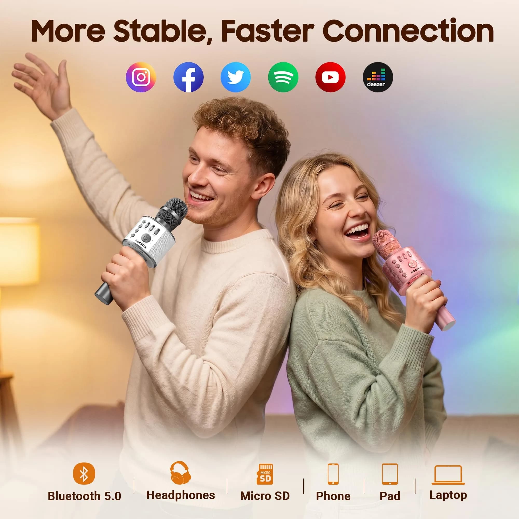BONAOK Q37 Bluetooth Karaoke Microphone, Space Gray | Portable Wireless Mic with Speaker & Echo for Adults & Kids - view 3