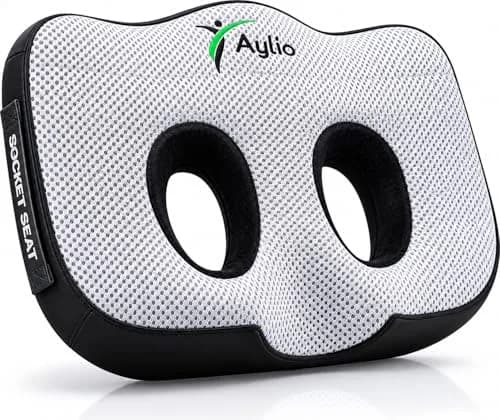 Aylio Socket Seat Cushion – Twin Cutout Sit Bone & Tailbone Pressure Relief 46cm (18.5") x 37cm (14.5") x 6cm (2.5") | Firm High-Density Memory Foam for Office, Car, Gaming thumbnail 1
