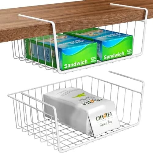 Simple Houseware 2-Pack Under Shelf Wire Metal Basket Shelf, White | Space-Saving Kitchen Organizer thumbnail 1