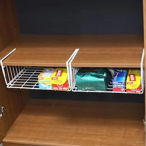 Simple Houseware 2-Pack Under Shelf Wire Metal Basket Shelf, White | Space-Saving Kitchen Organizer thumbnail 5