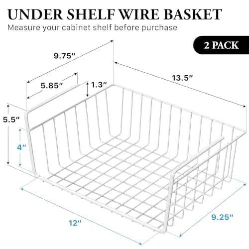 Simple Houseware 2-Pack Under Shelf Wire Metal Basket Shelf, White | Space-Saving Kitchen Organizer thumbnail 2