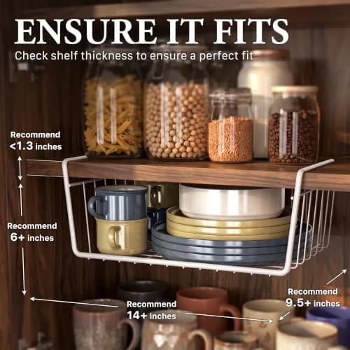 Simple Houseware 2-Pack Under Shelf Wire Metal Basket Shelf, White | Space-Saving Kitchen Organizer thumbnail 3