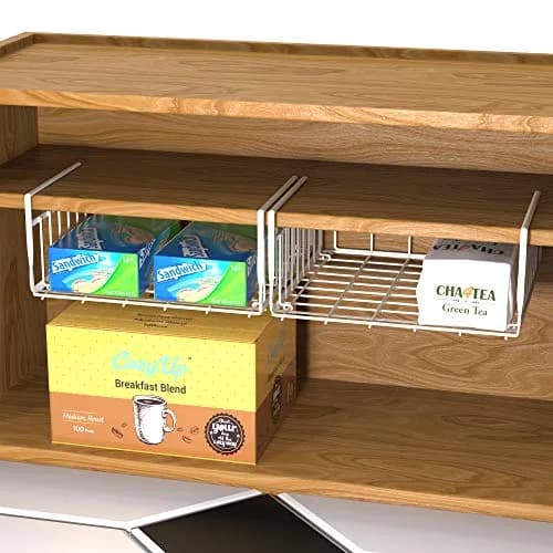Simple Houseware 2-Pack Under Shelf Wire Metal Basket Shelf, White | Space-Saving Kitchen Organizer thumbnail 4