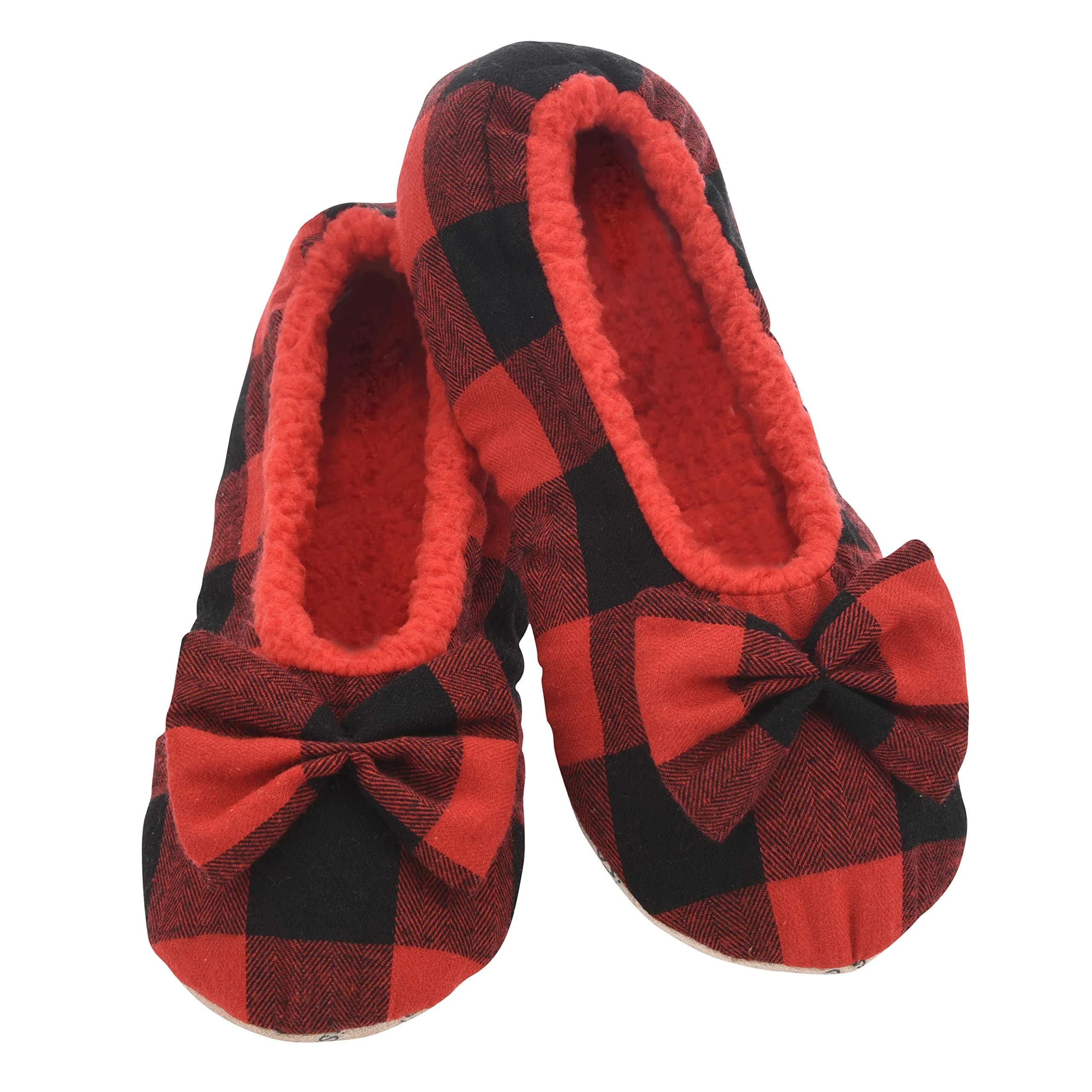 Snoozies Buffalo Plaid Ballerina Slippers for Women (Black, Small) | Cozy, Machine Washable House Foot Coverings
