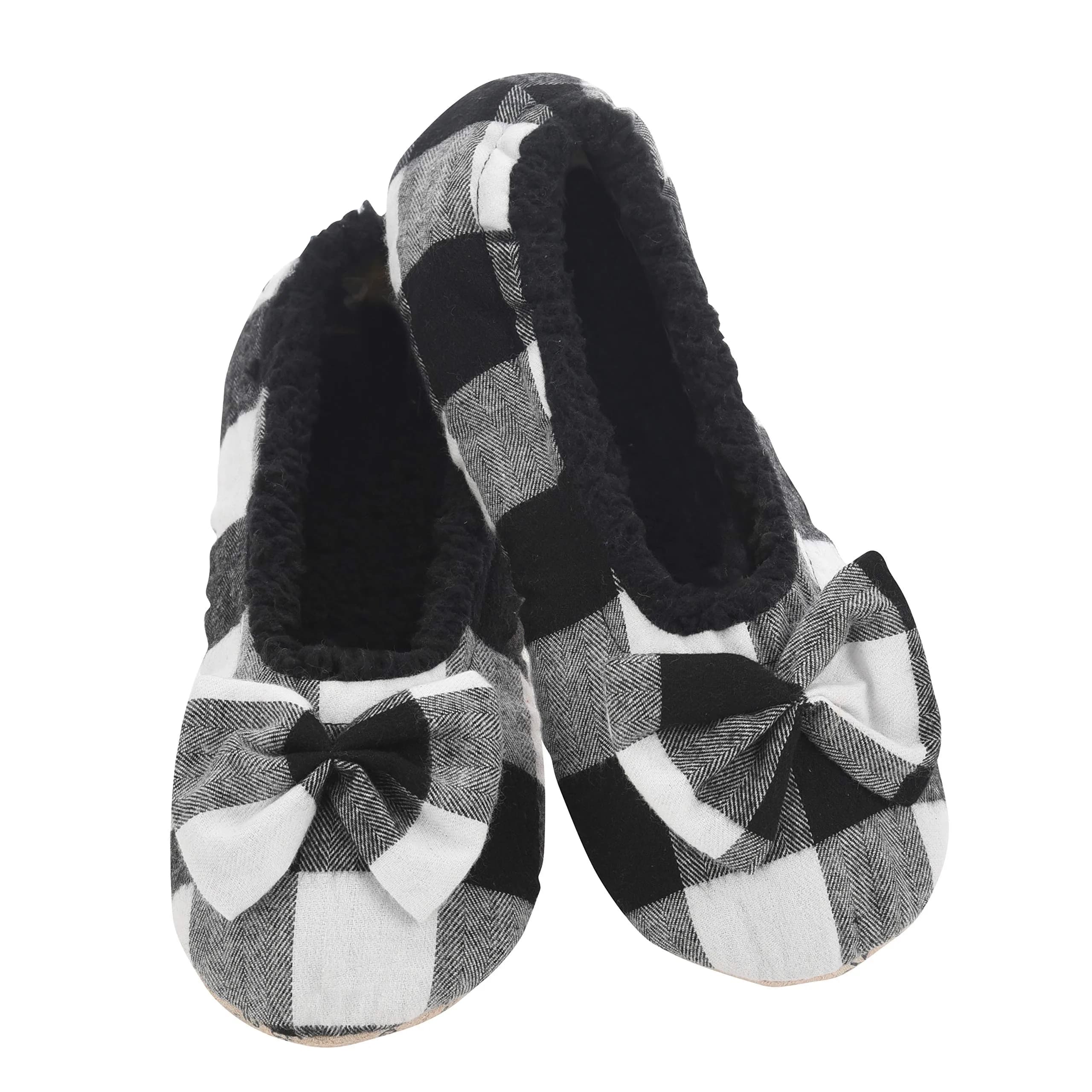Snoozies Buffalo Plaid Ballerina Slippers for Women (Black, XL) | Cozy, Non-Skid, Machine Washable - main product image