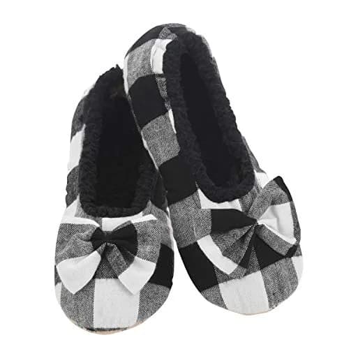 Snoozies Buffalo Plaid Ballerina Slippers for Women (Black, Small) | Cozy, Machine Washable House Foot Coverings thumbnail 1
