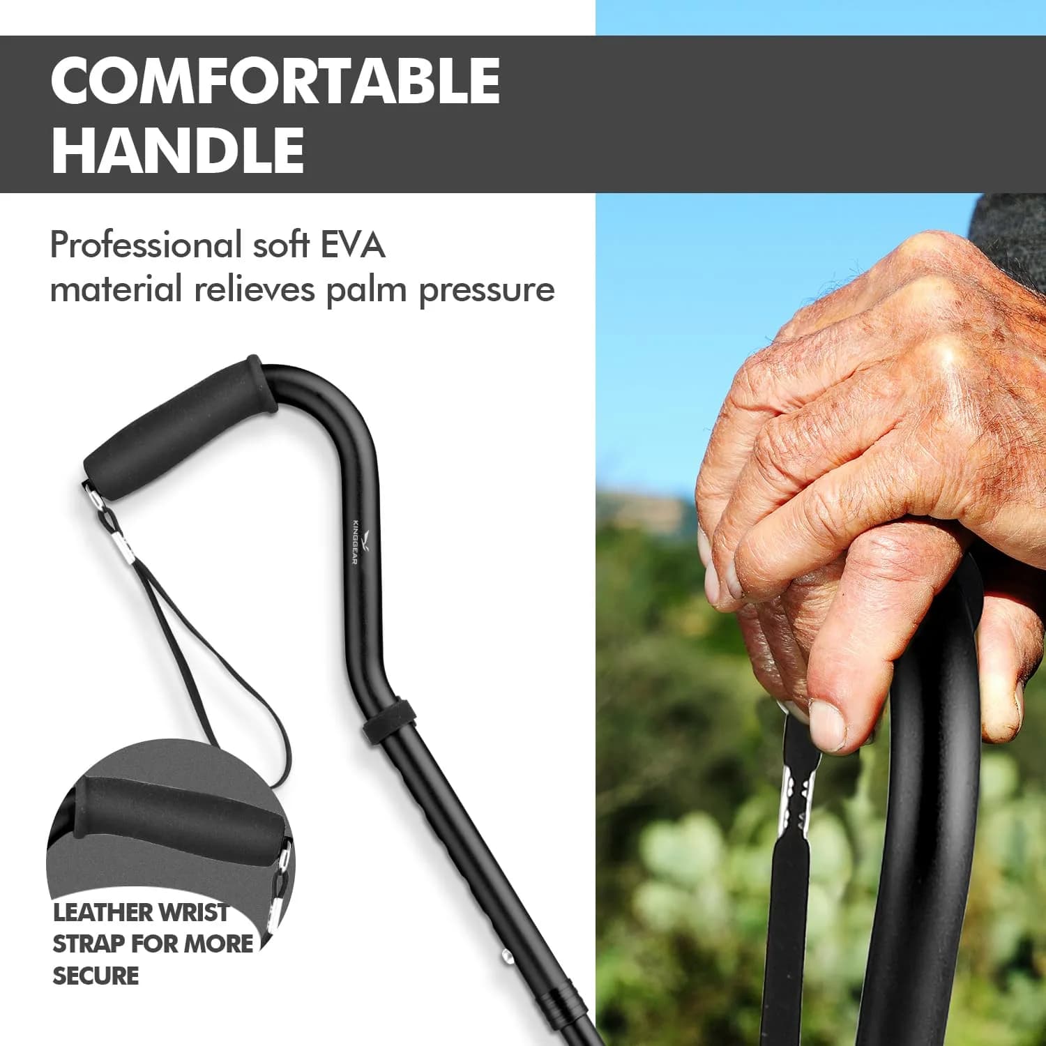 KINGGEAR Self Standing Quad Cane with Offset Handle 31-36" | Lightweight Aluminum Mobility Aid thumbnail 4