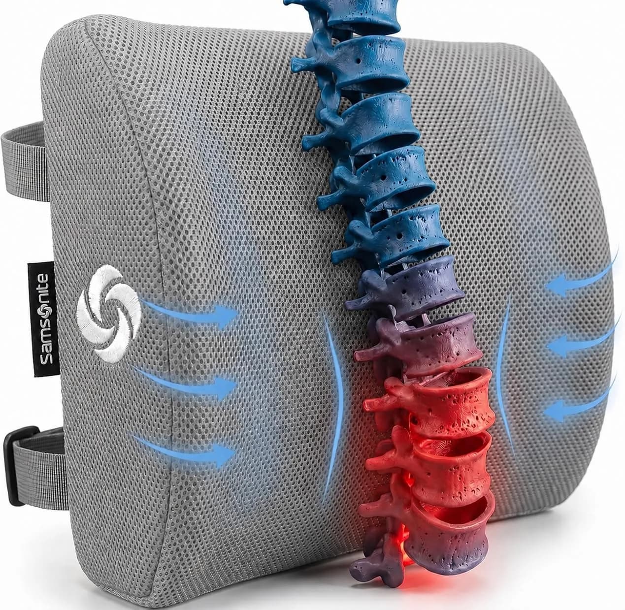 Samsonite Memory Foam Lumbar Support Pillow for Office Chair, Gaming Chair & Car Seat | Ergonomic Back Cushion for Sitting Comfort