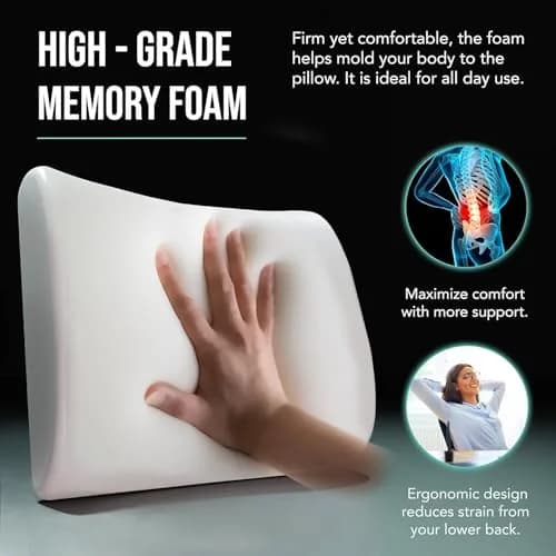 Samsonite Memory Foam Lumbar Support Pillow for Office Chair, Gaming Chair & Car Seat | Ergonomic Back Cushion for Sitting Comfort thumbnail 4