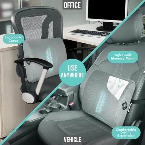 Samsonite Memory Foam Lumbar Support Pillow for Office Chair, Gaming Chair & Car Seat | Ergonomic Back Cushion for Sitting Comfort thumbnail 2
