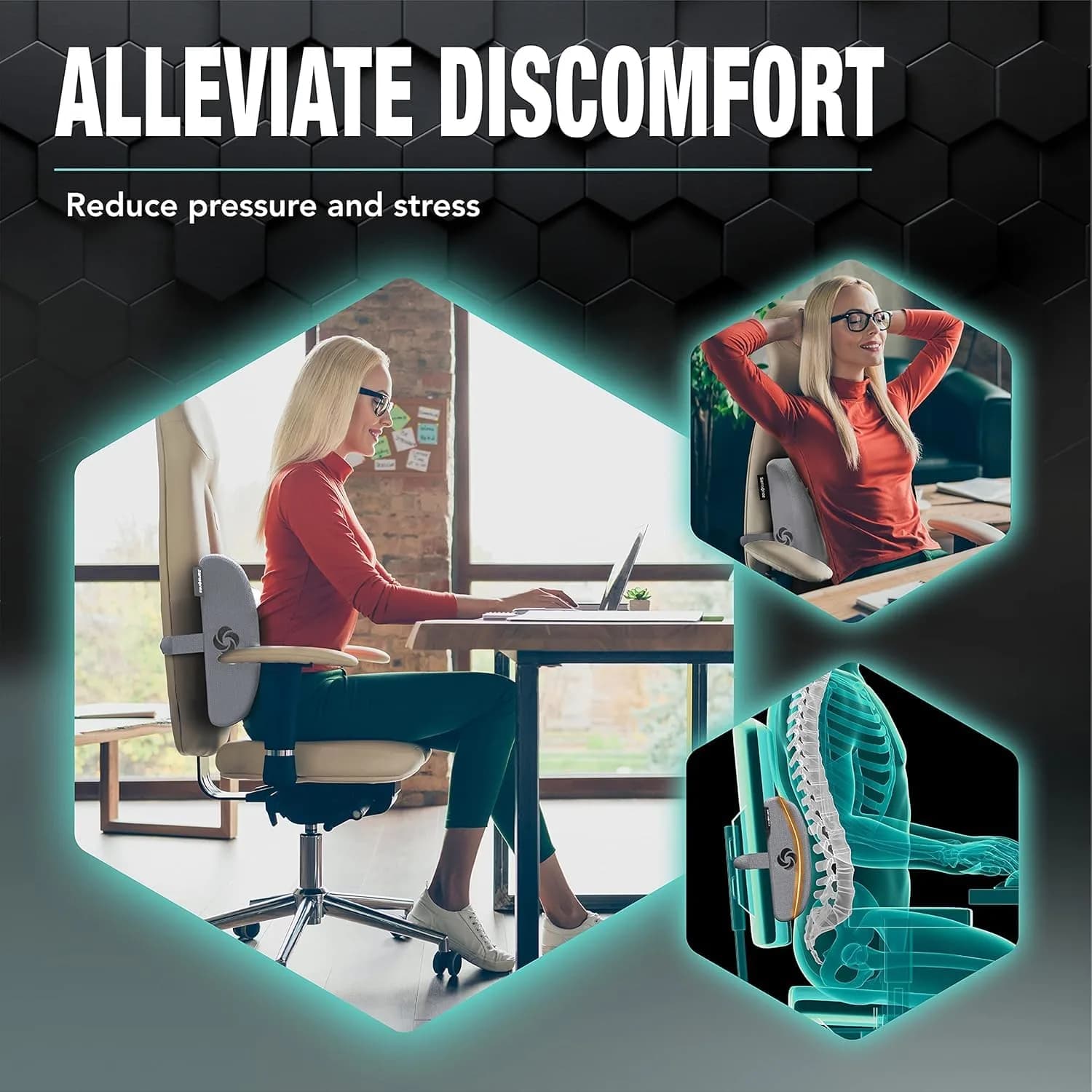 Samsonite Memory Foam Lumbar Support Pillow for Office Chair, Gaming Chair & Car Seat | Ergonomic Back Cushion for Sitting Comfort - view 3