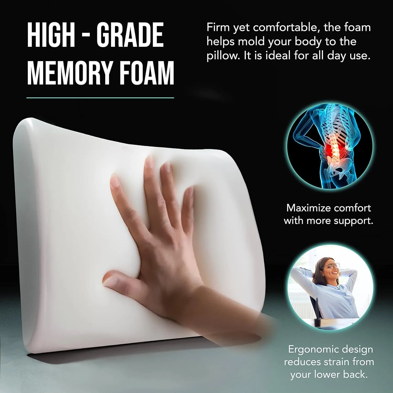 Samsonite Memory Foam Lumbar Support Pillow for Office Chair, Gaming Chair & Car Seat | Ergonomic Back Cushion for Sitting Comfort - view 4