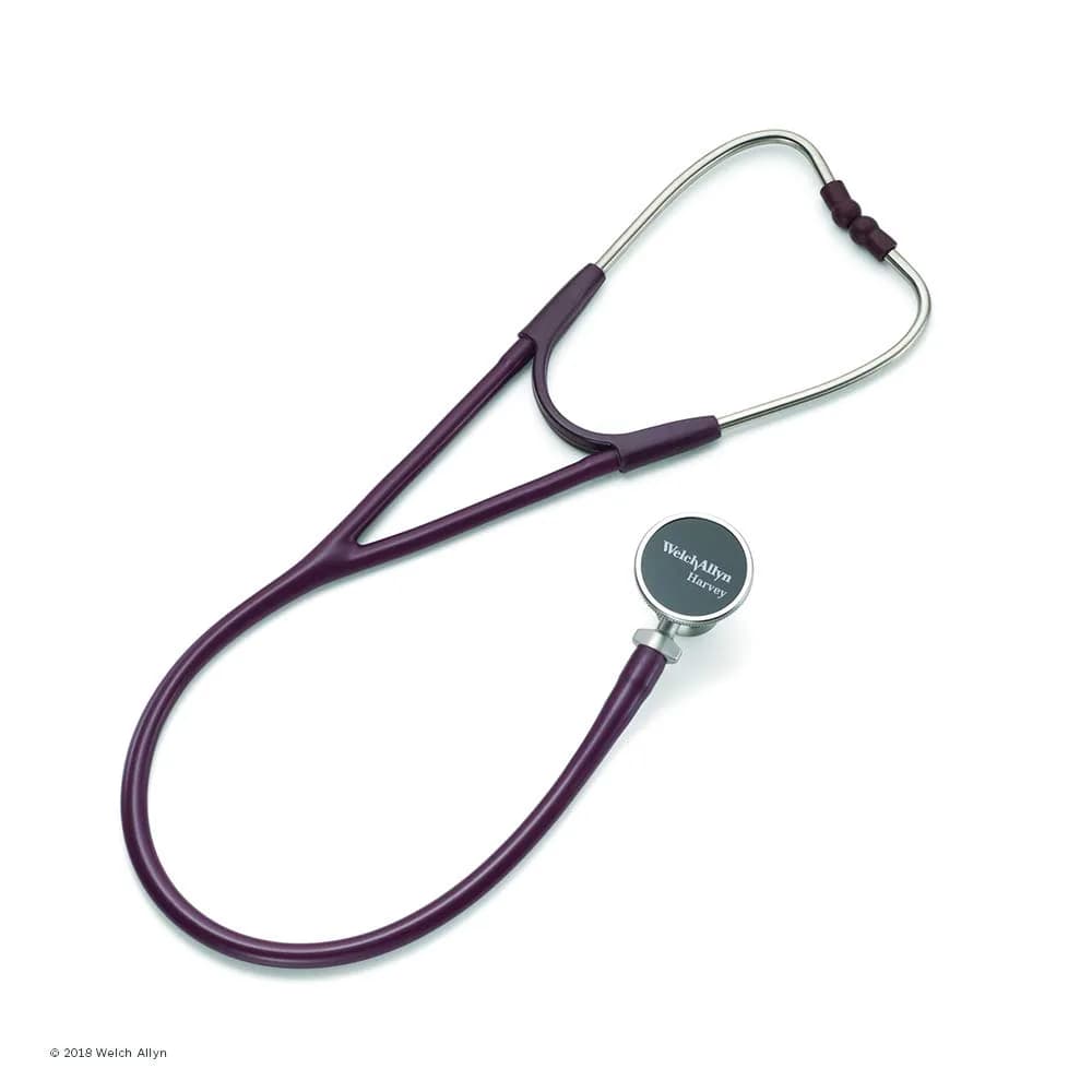 Welch Allyn Harvey DLX Adult Cardiology Stethoscope, Navy, Double-Head, 28" | Full-range auscultation — Burgundy