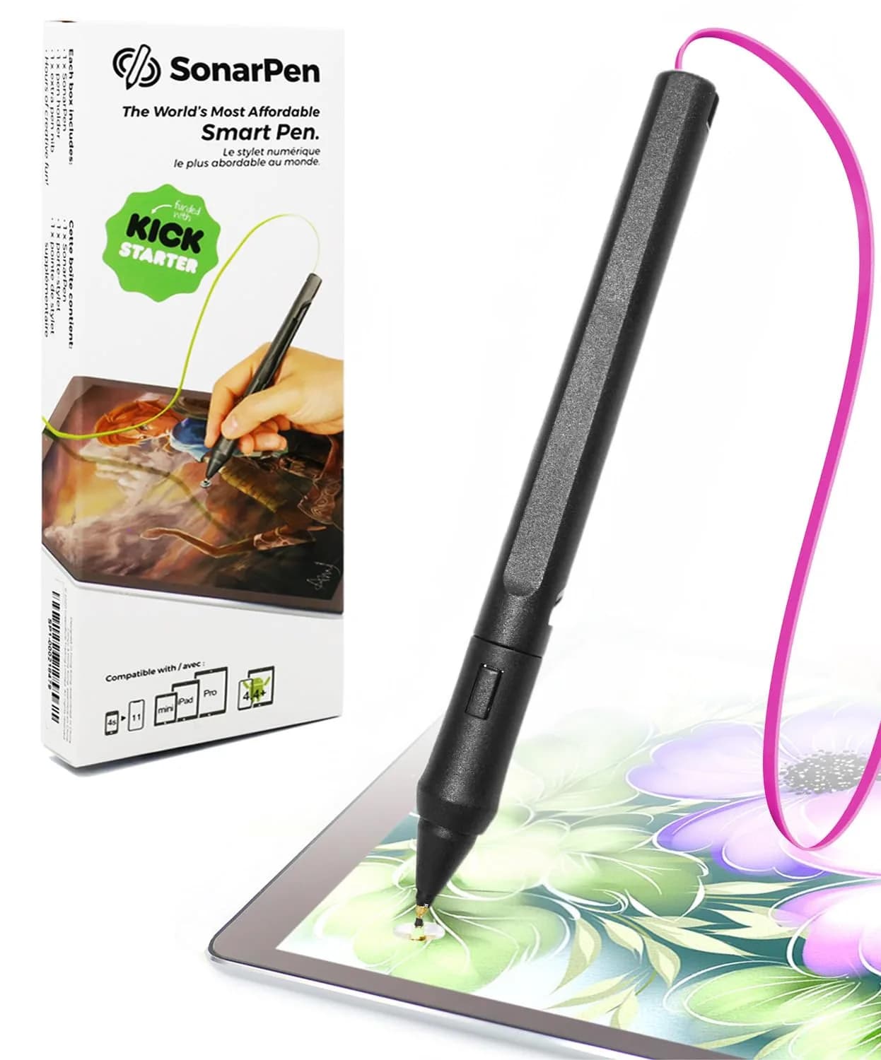 SonarPen Pressure Sensitive Stylus for iPhone, Android & Switch | Palm Rejection & Pressure Control (105 words) — Fuchsia