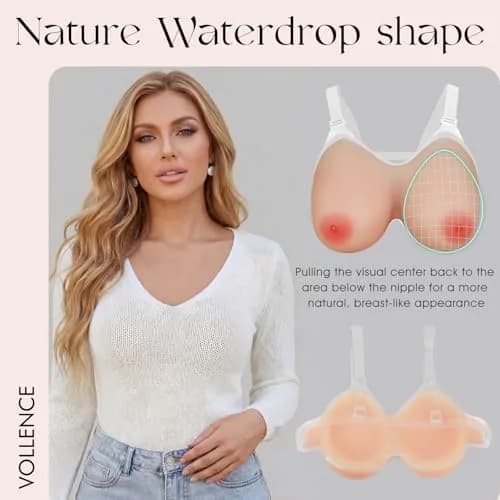 Vollence Silicone Breast Forms for Mastectomy, B-G Cup | Realistic, Adjustable Straps, 600-2800g thumbnail 3
