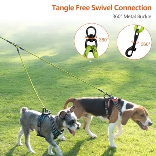Taglory Double Dog Leash Coupler for Two Dogs, 30 Inch (76.2 cm) Green | Tangle-Free Walks with Reflective Rope thumbnail 2