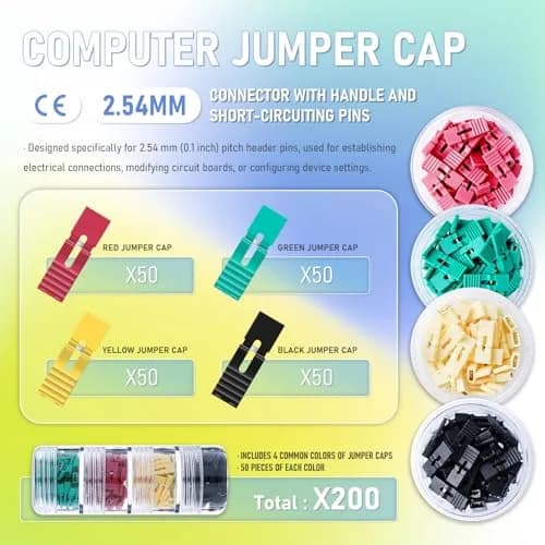CQRobot 200 Pieces Jumper Caps with Handle Pin Short Circuit 2-Pin Connector | Suitable for Arduino Raspberry Pi Motherboard (5mm x 13.5mm, 4 Colors) thumbnail 2