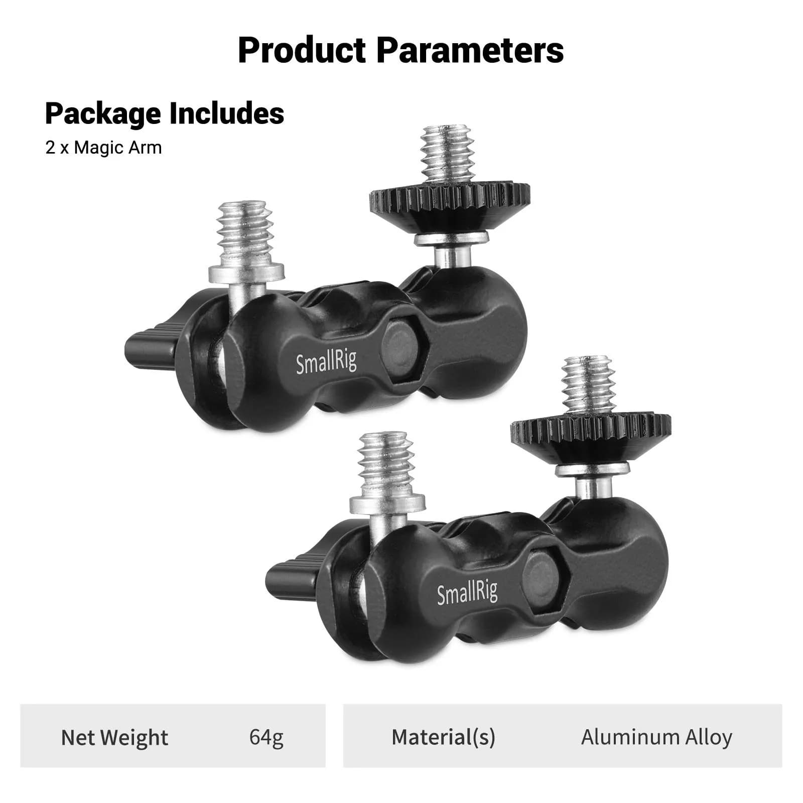 SMALLRIG Universal Magic Arm with Small Ballhead (2pcs) 2158 | 7.2cm (2.85in) Black Aluminum Alloy - view 7