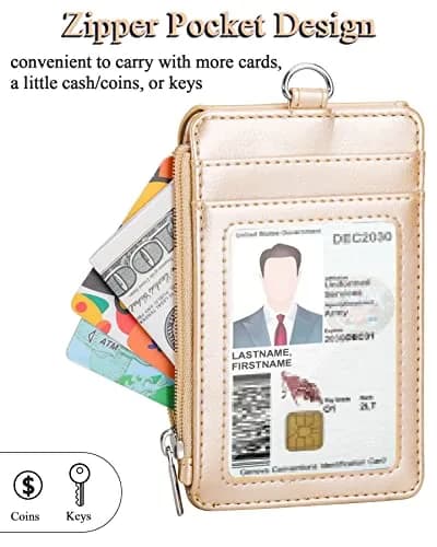 Teskyer Leather ID Badge Holder with Lanyard, Gold | Wallet & Badge Organizer for Professionals thumbnail 6