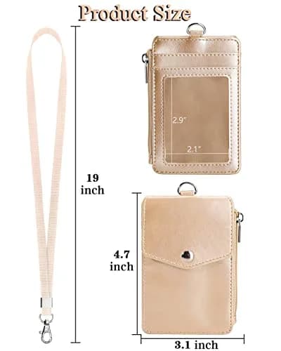 Teskyer Leather ID Badge Holder with Lanyard, Gold | Wallet & Badge Organizer for Professionals thumbnail 7