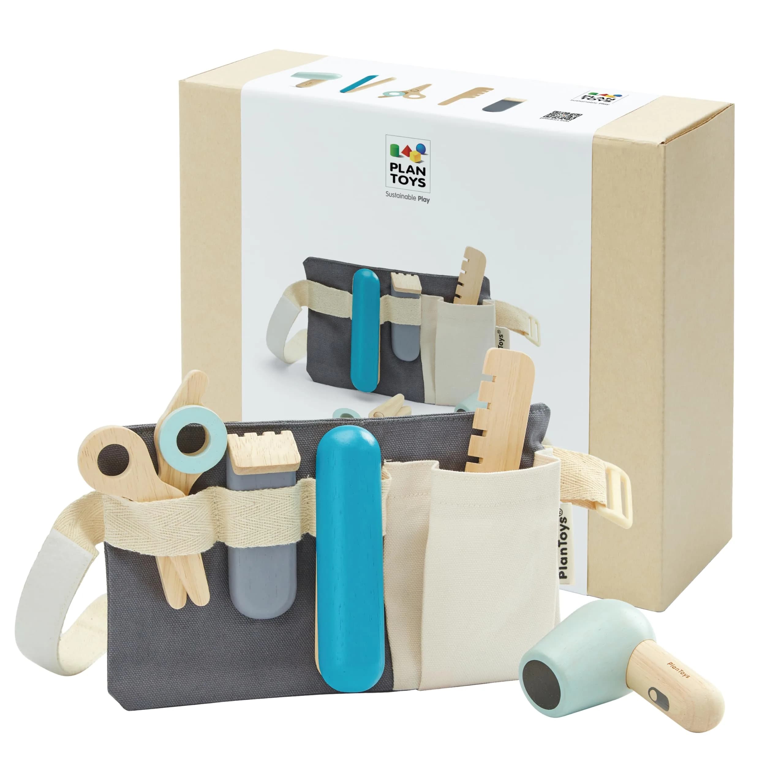 PlanToys Wooden Hairdresser Kit for Kids with Scissors, Blow Dryer & Comb | Montessori Role Play