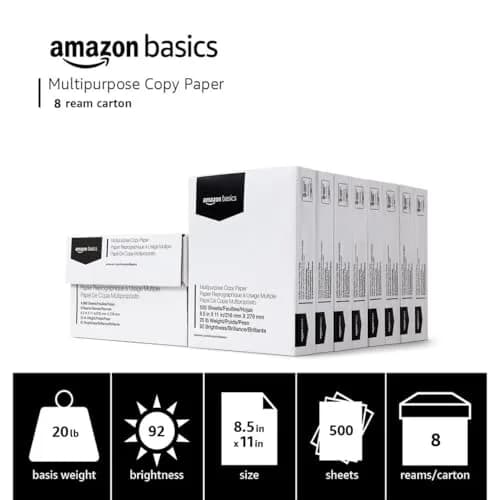 Amazon Basics Multipurpose Copy Printer Paper, 20 lb, 8.5 x 11 Inches, 4000 Sheets (8 Reams) | Crisp Ink Printing thumbnail 2