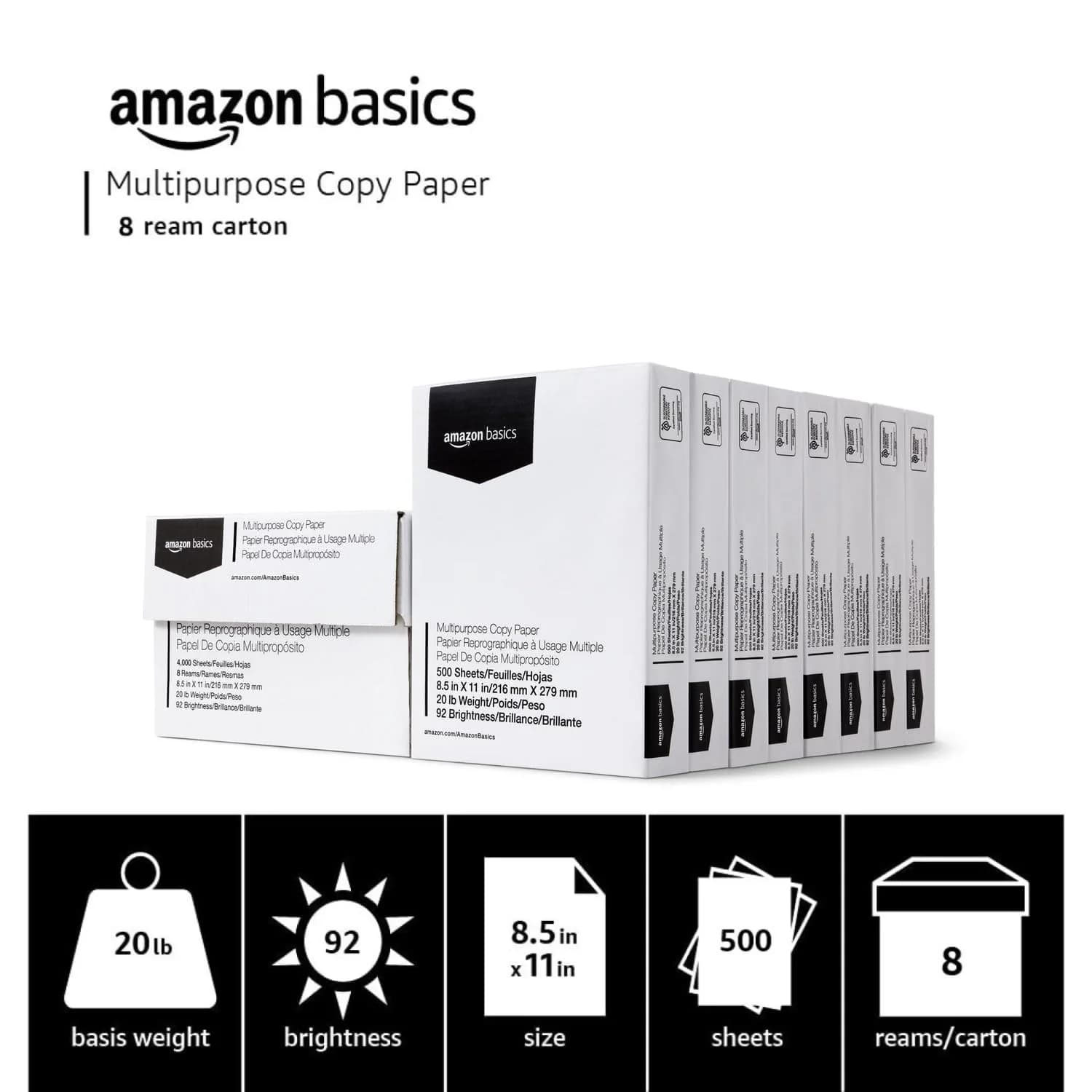 Amazon Basics Multipurpose Copy Printer Paper, 20 lb, 8.5 x 11 Inches, 4000 Sheets (8 Reams) | Crisp Ink Printing - view 2