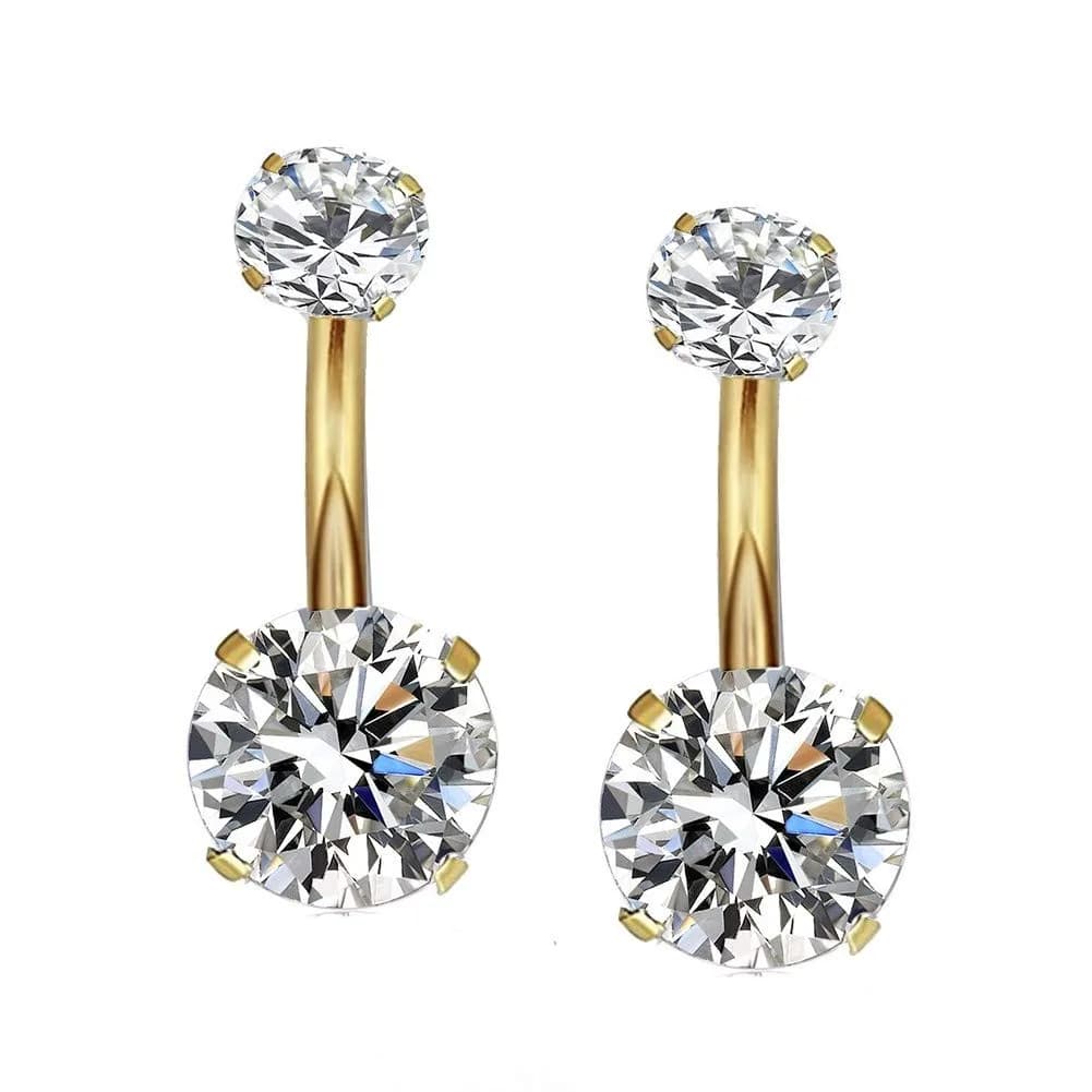 YHMM 14G Surgical Steel Gold Belly Button Rings 12mm (0.47in) | Internally Threaded Navel Barbell Stud — 2 Pcs Clear, Gold