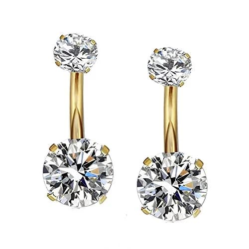 YHMM 14G Surgical Steel Gold Belly Button Rings 12mm (0.47in) | Internally Threaded Navel Barbell Stud thumbnail 1
