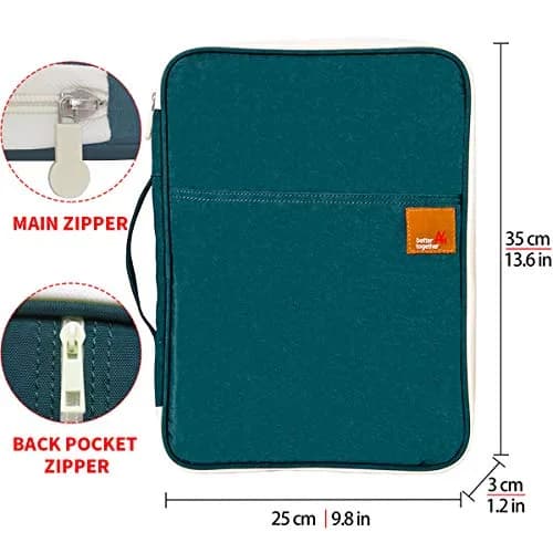 El-fmly Travel Document Organizer A4 Document Holder Zipper Portfolio Portable Folder for Office Business, Dark Green | Water-Resistant thumbnail 2