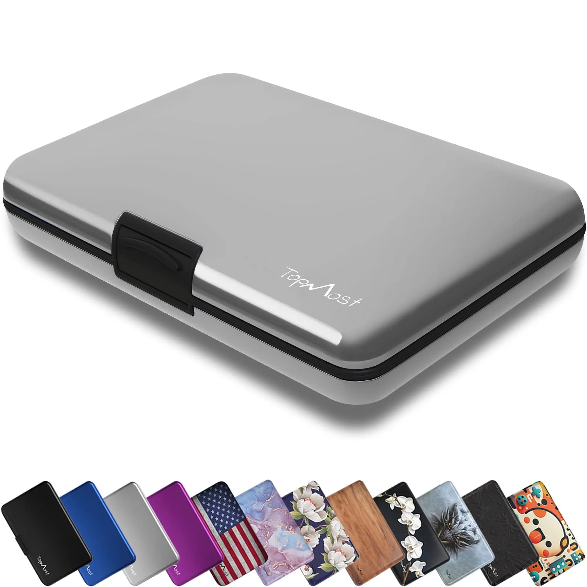 TopMost Aluminum Credit Card Holder, RFID Blocking Wallet for Women & Men - Silver | Holds 12 Cards