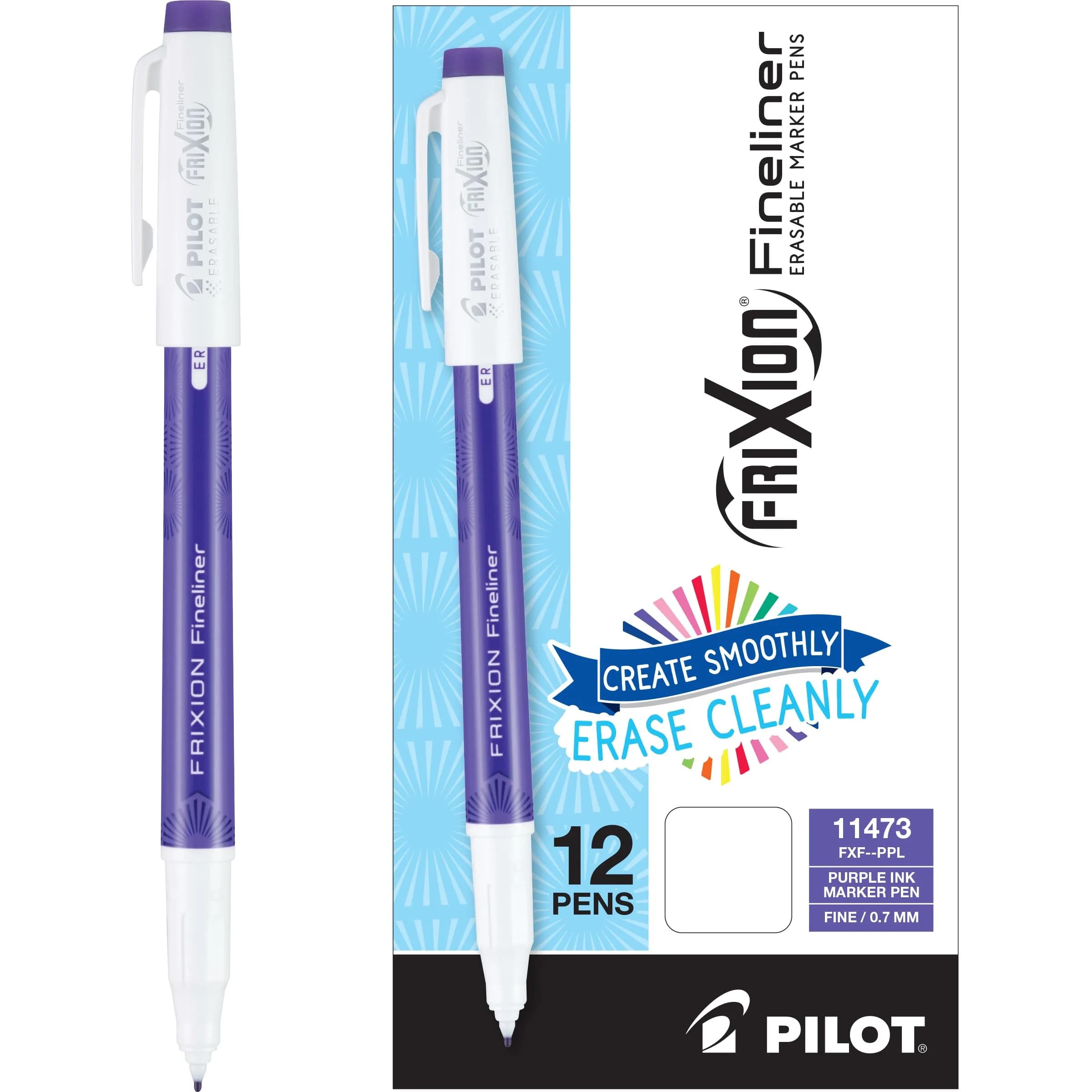 PILOT FriXion Fineliner Erasable Marker Pens, Fine Point, Purple Ink, 12-Pack (0.60mm Line) | Erasable Ink for Clean Documents — Purple