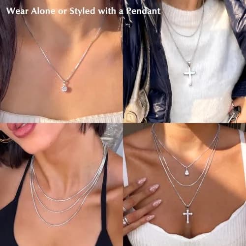 ASHINE Silver Necklace Chain 17 inch | Sturdy 0.8mm Lobster Clasp, Minimalist & Durable thumbnail 2