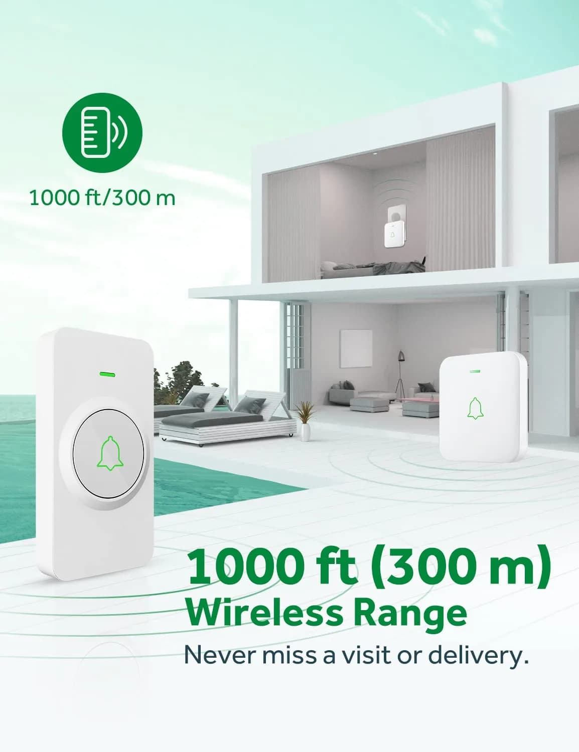 AVANTEK Wireless Doorbell Kit 300m (1000 ft) Range | 2 White Transmitters + 1 Plug-in Receiver - view 6