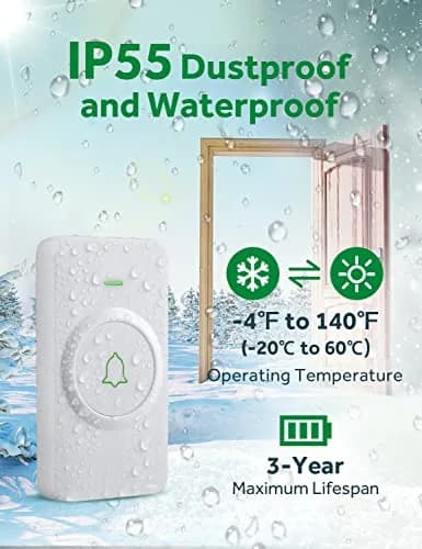 AVANTEK Wireless Doorbell Kit 300m (1000 ft) Range | 2 White Transmitters + 1 Plug-in Receiver thumbnail 3