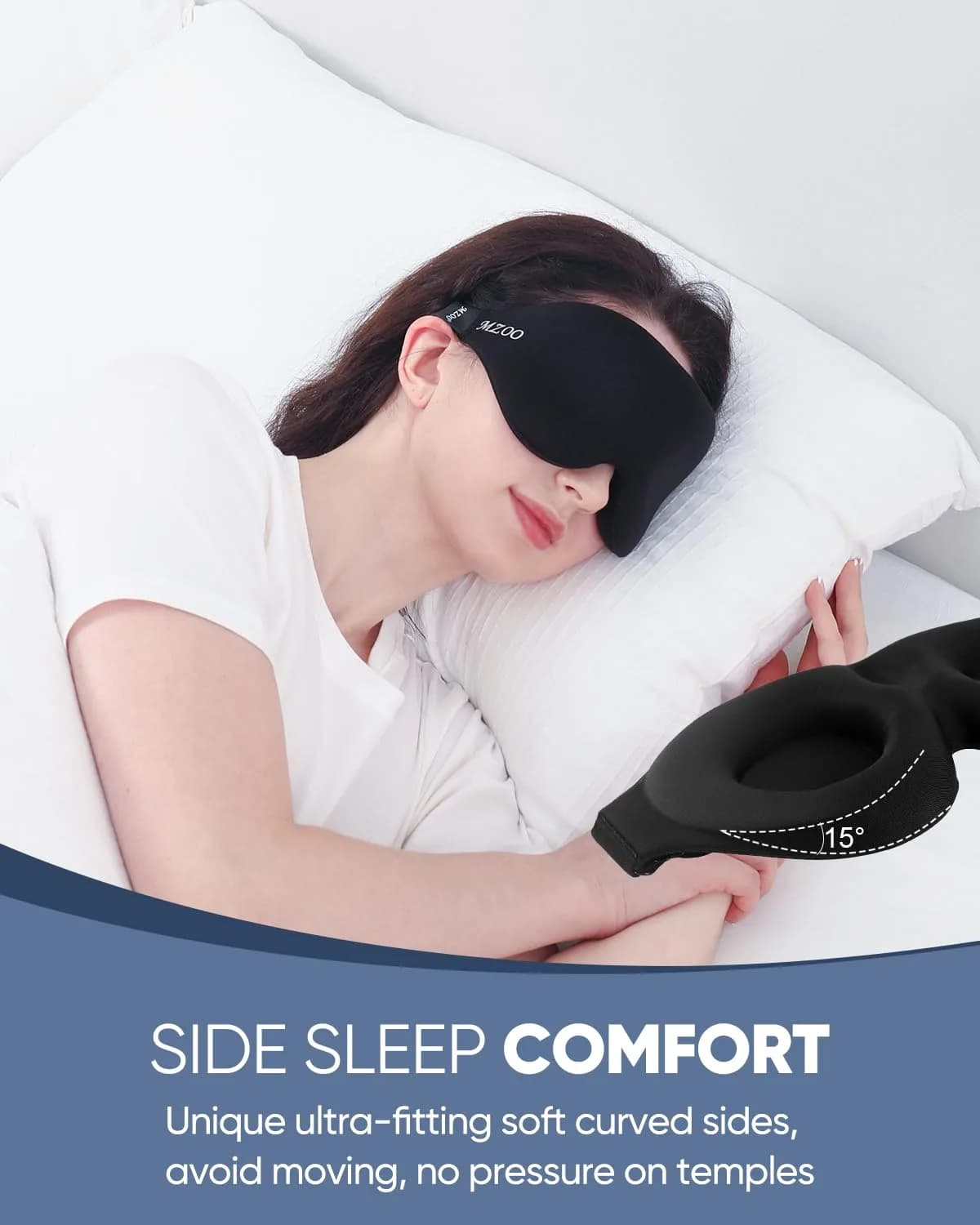 MZOO Luxury Sleep Eye Mask for Side Sleepers - Zero Eye Pressure 3D Blindfold (Black, 1 Count) - view 3