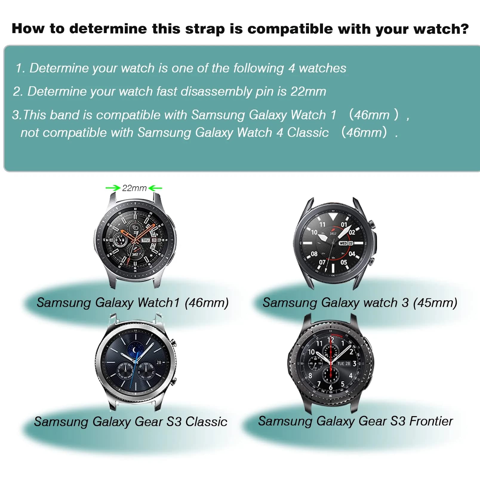 HSWAI 22mm Silicone Watch Band for Samsung Galaxy Watch 3 45mm/46mm & Gear S3 Classic/Frontier | Black - view 2