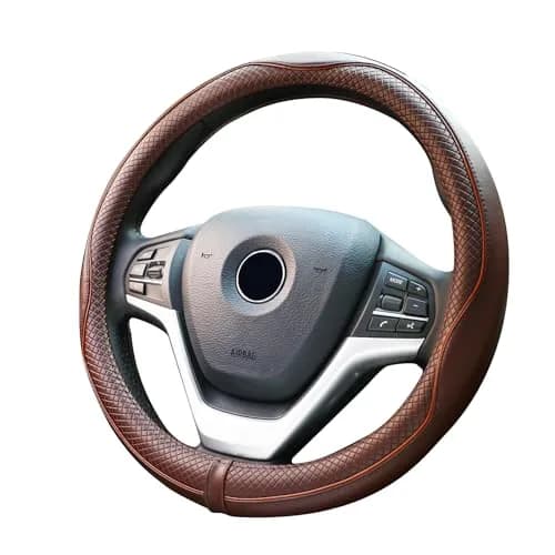 Valleycomfy Genuine Leather Steering Wheel Cover - Universal 15 inch (38.1 cm) Coffee thumbnail 1