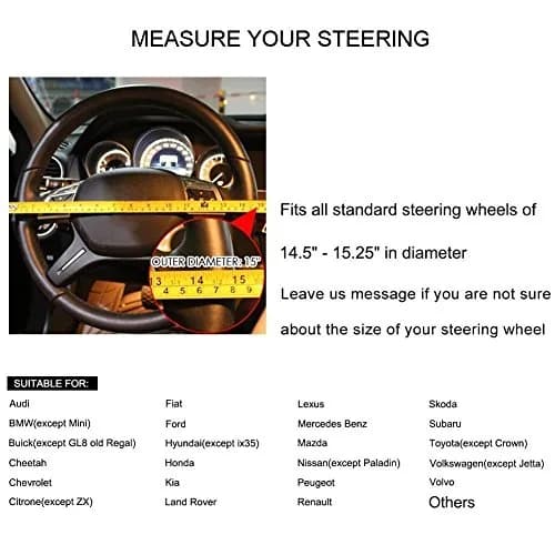 Valleycomfy Genuine Leather Steering Wheel Cover - Universal 15 inch (38.1 cm) Coffee thumbnail 4