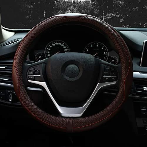 Valleycomfy Genuine Leather Steering Wheel Cover - Universal 15 inch (38.1 cm) Coffee thumbnail 6