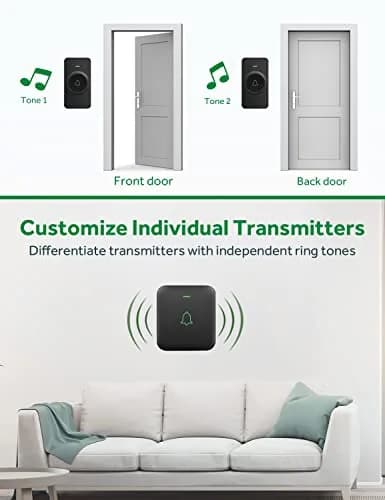 AVANTEK Wireless Doorbell Kit with 2 Black Transmitters & 1 Receiver | 1000 ft Range, 52 Melodies, IP55 Waterproof thumbnail 5