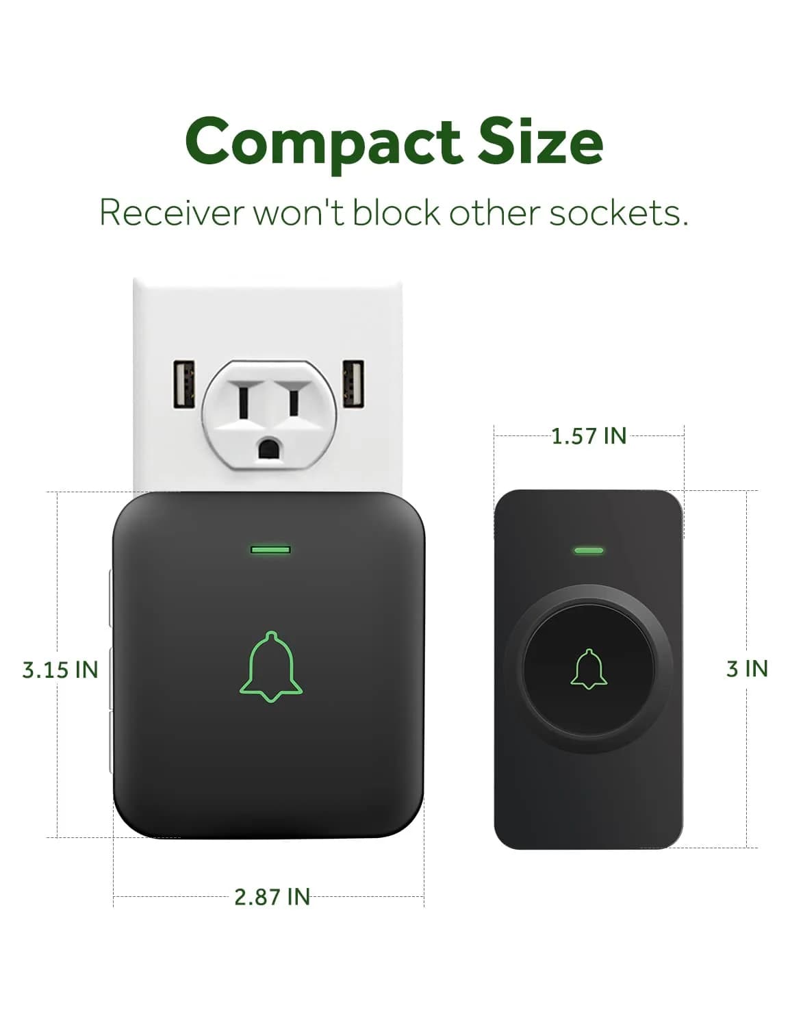 AVANTEK Wireless Doorbell Kit with 2 Black Transmitters & 1 Receiver | 1000 ft Range, 52 Melodies, IP55 Waterproof - view 6