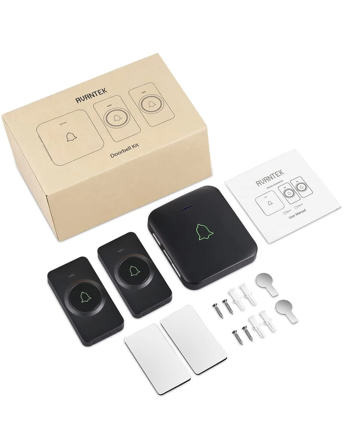 AVANTEK Wireless Doorbell Kit with 2 Black Transmitters & 1 Receiver | 1000 ft Range, 52 Melodies, IP55 Waterproof - view 9