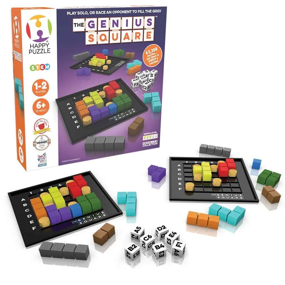 The Happy Puzzle Company Genius Square STEM Puzzle Game 227g (8oz) | Award-Winning Logic Game with 62,000+ Solutions - main product image