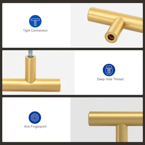 LONTAN 12 Pack Gold Cabinet Knobs, Brushed Brass, 2 Inch | Modern Stainless Steel Hardware for Cabinets thumbnail 4