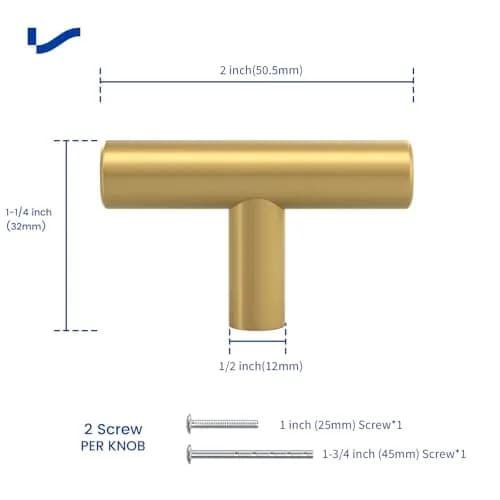 LONTAN 12 Pack Gold Cabinet Knobs, Brushed Brass, 2 Inch | Modern Stainless Steel Hardware for Cabinets thumbnail 3