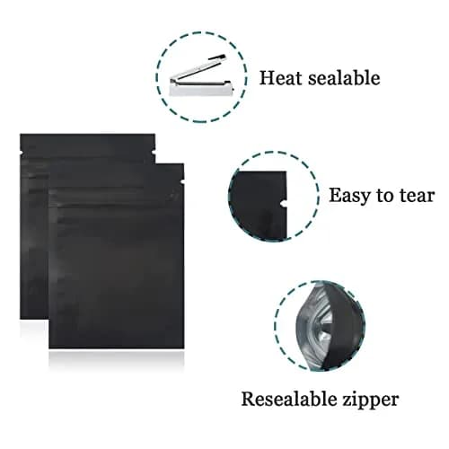FERENLI Food Storage Bags 3.9x5.9 inch | Resealable, Heat Sealable, Reusable, Aluminum Foil, Black thumbnail 3