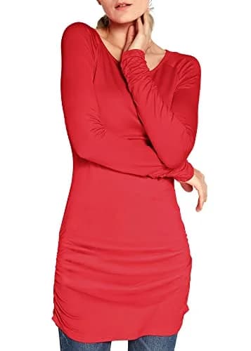 Urban CoCo Women's Casual T-Shirt Long Sleeve Solid Tunic Tops Slim Fit (L, Red) | Comfortable, Fashionable & Breathable thumbnail 4
